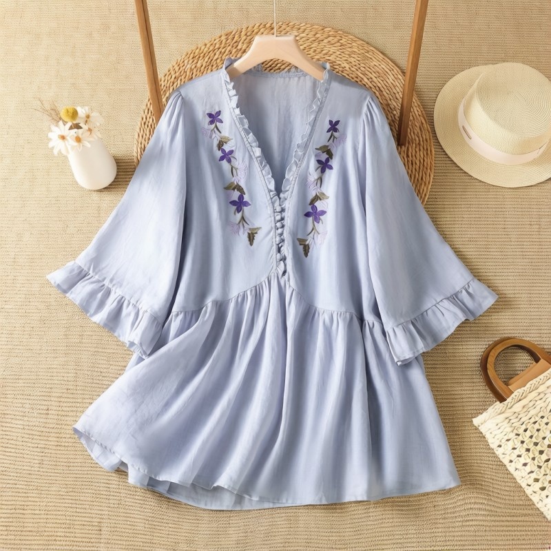 Элегантная фиолетовая хлопково – обзор и цена Embroidery Cotton Shirt