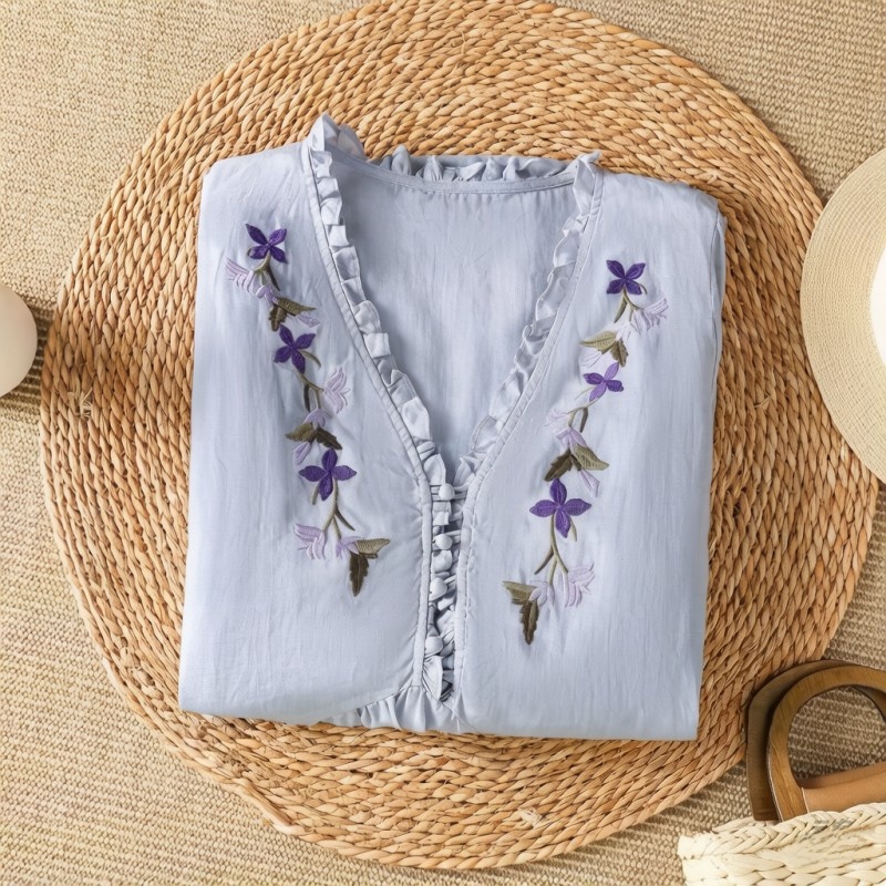 Элегантная фиолетовая хлопково – обзор и цена Embroidery Cotton Shirt